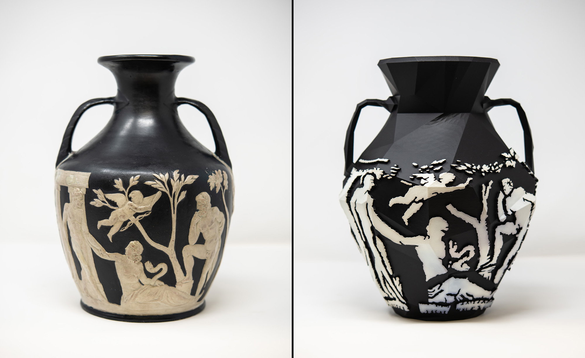Leicester Museums Portland Vase (left) and Prtlnd Vase (right)