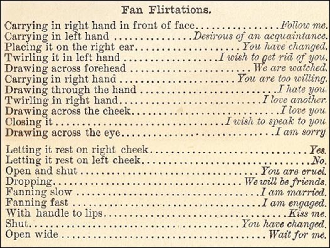 An example of fan language from a Victorian Magazine, 1866