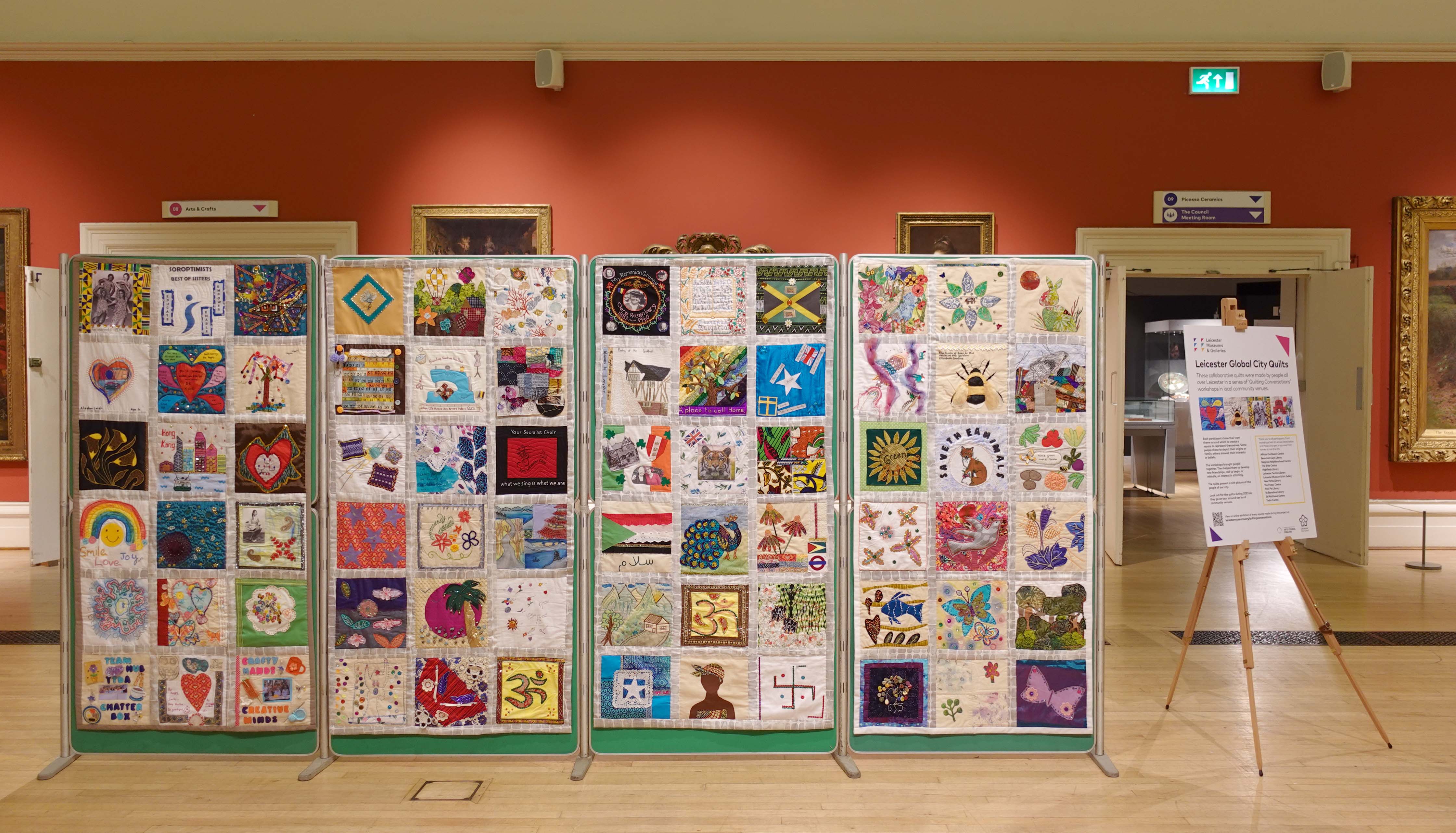 The Global City Quilts on display at Leicester Museum & Art Gallery