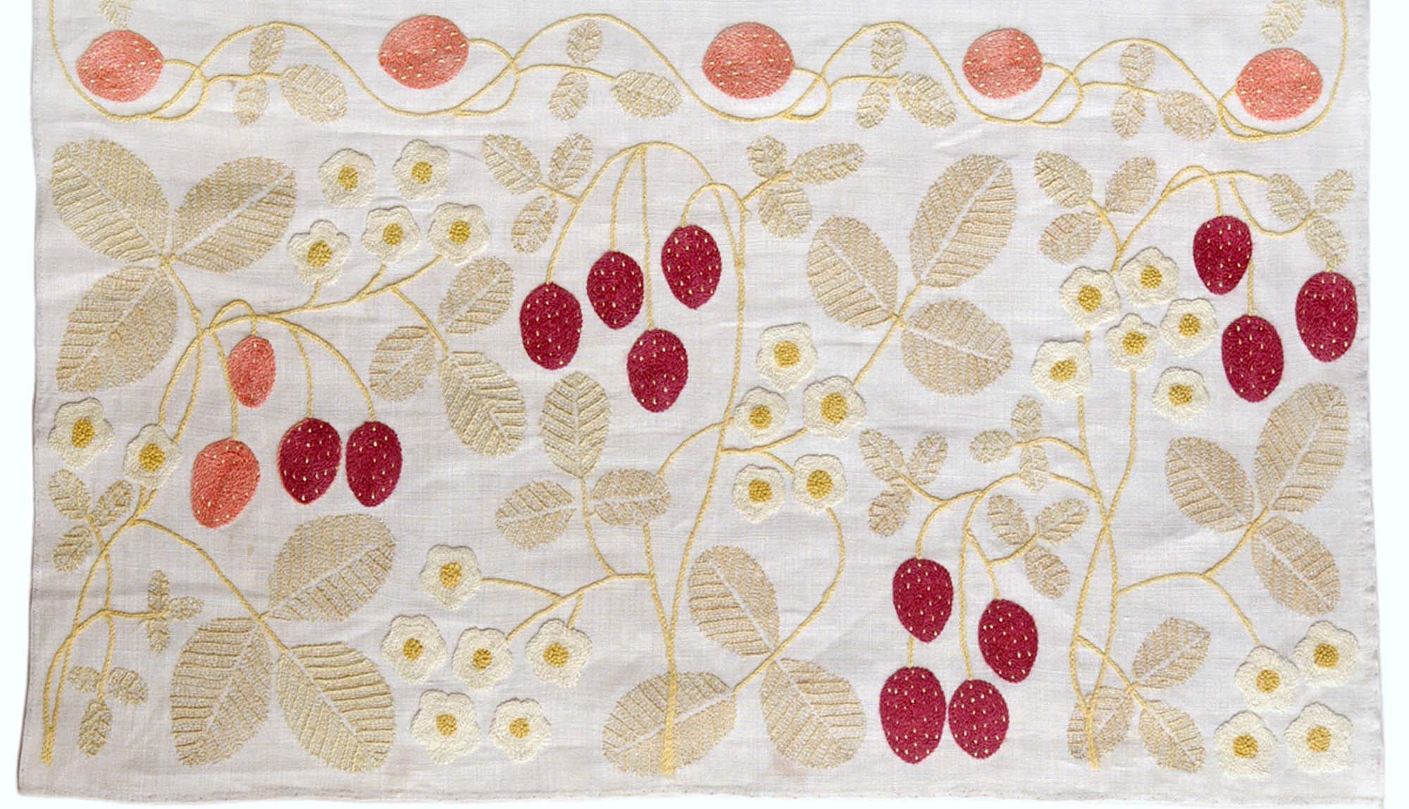 The tablecloth, designed by Gimson and embroidered by Lovibond.