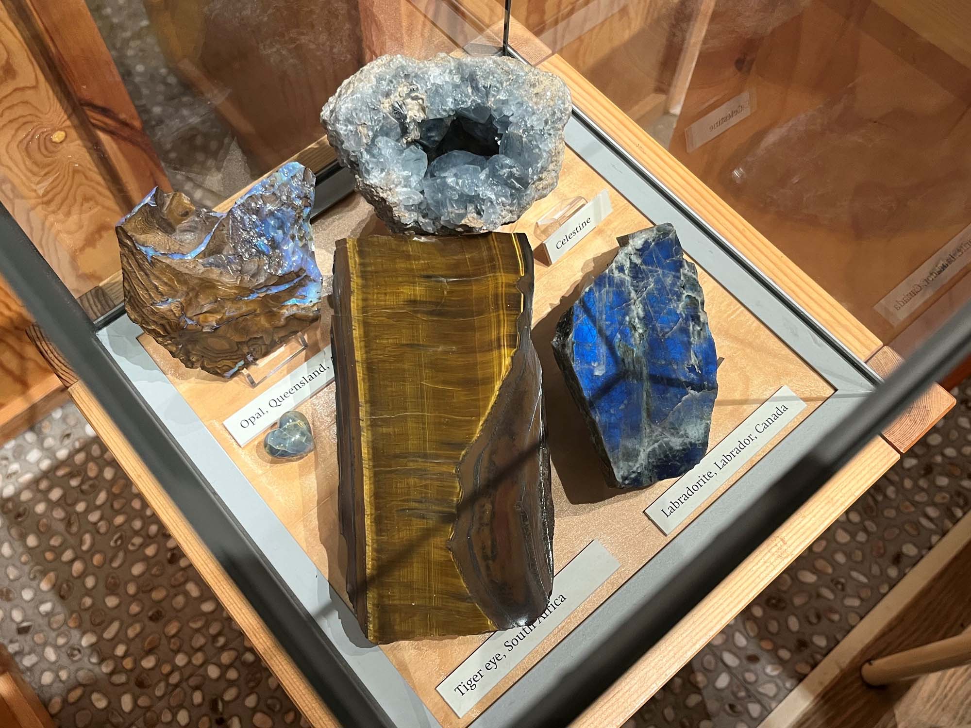 The geology collection of minerals on display at the museum